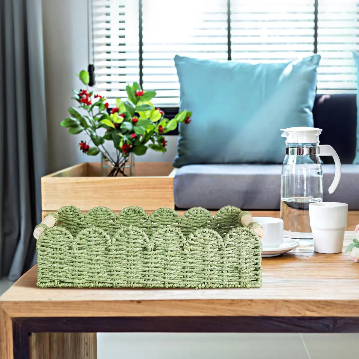 Woven Storage Basket with Fan Edge Design, Natural Basket for Toilet Tank Top Shelf, Bathroom Living Room Bedroom Vanity Home Decor Accessories