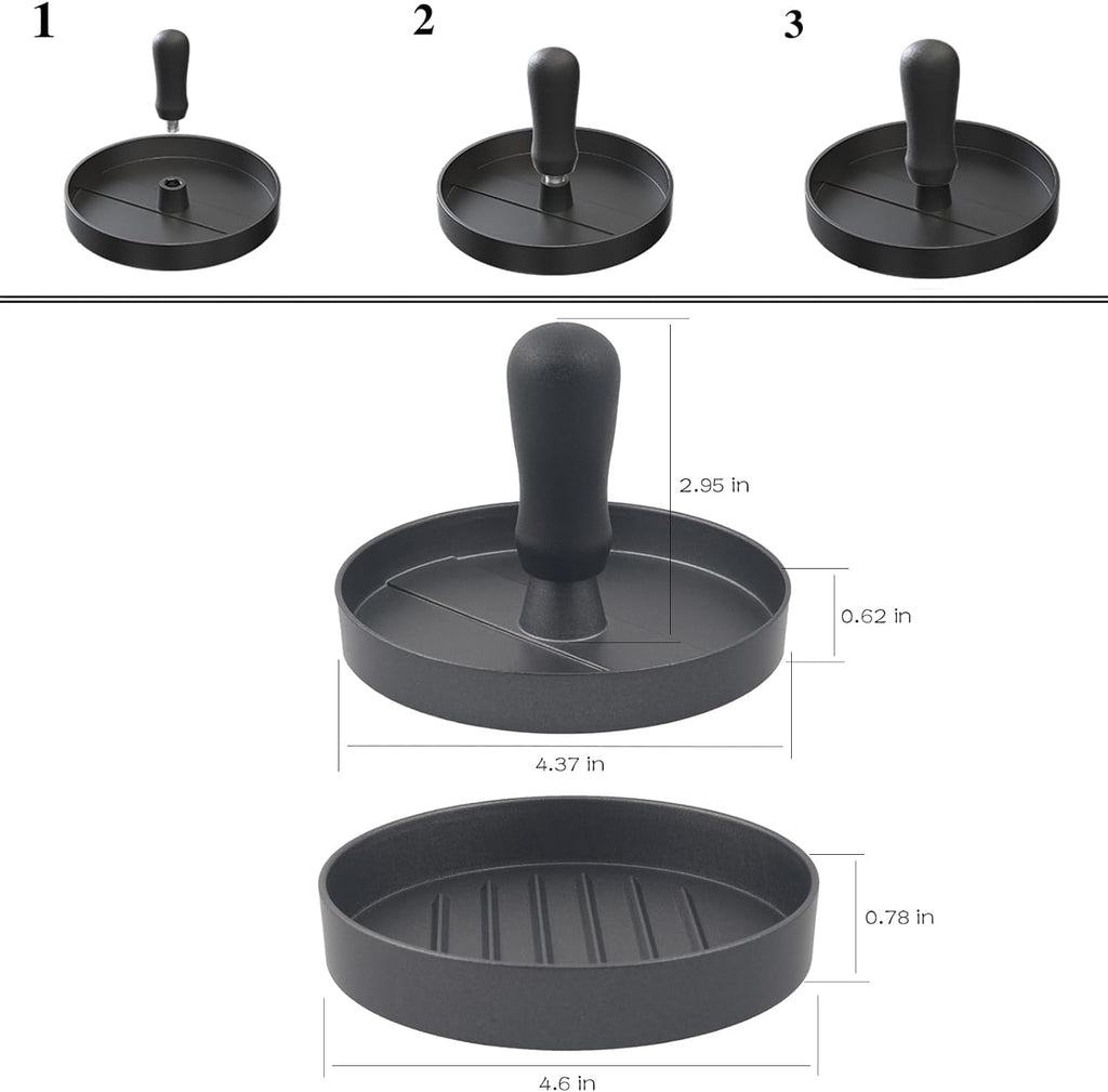 Aluminum Burger Press Patty Maker with 200 Non-Stick Papers - Commercial & Home Use, Hamburger Meat Press Tool, Dishwasher Safe (Black)