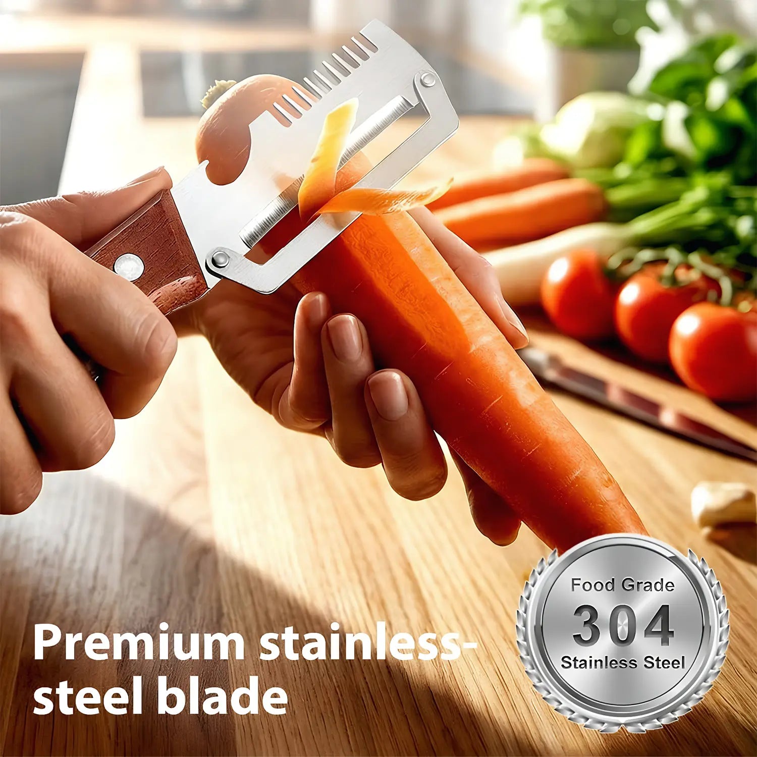 Vegetable Peeler for Kitchen,Multi-Functional Peeler Ultra-Sharp Stainless Steel Blade with Wooden Handle and Bottle Opener, for Vegetables or Fruits That Need to Be Peeled (2 Pcs)