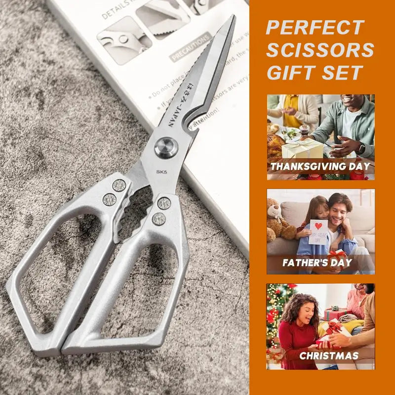 Kitchen Scissors All Purpose - Stainless Steel Kitchen Shears, Sharp Silver Meat Scissors, Dishwasher Safe, Heavy Duty Poultry Shears, Japanese Cooking Scissors for Food, Chicken Bones, and Turkey – Perfect Father'S Day Gift!