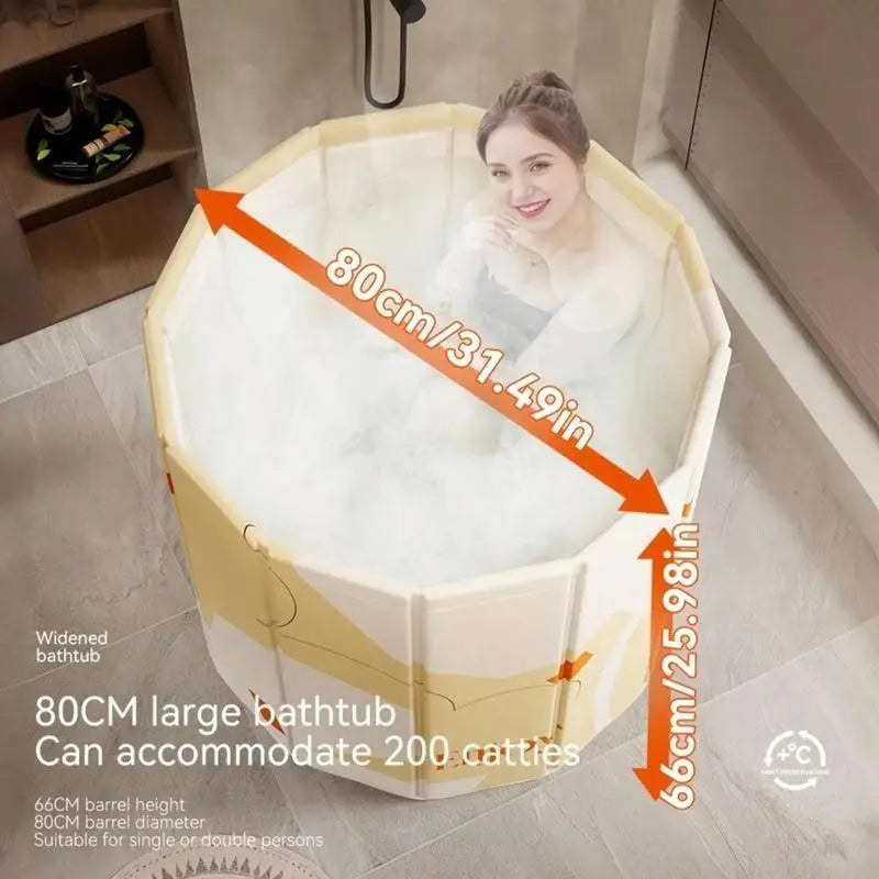 Portable Bathtub for Adults Foldable SPA Soakingstanding Bath Tub for Shower Stall, Freestanding Non-Inflatable Hot Ice Bath Tub with Thickened Thermal Foamto Keep Temperature.Home Outdoors Gyms, Open Size: 31.49 × 25.98 In