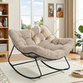 Papasan Rocking Chair Indoor, Oversized Rocking Chair with Thickened Cushion, 450 Lbs Large Comfy Egg Chair Indoor,Cozy Lounge Reading Glider Chair for Bedroom, Blue