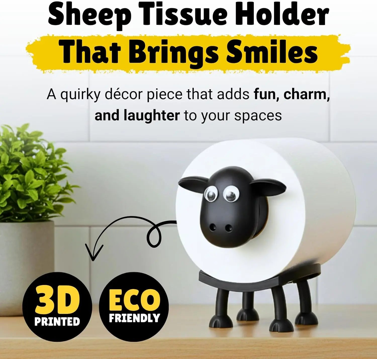 3Pcs Interesting Sheep Tissue Holder, Household Necessities in 2026, 3D Printed Toilet Roll Holder Kitchen Towel Holder