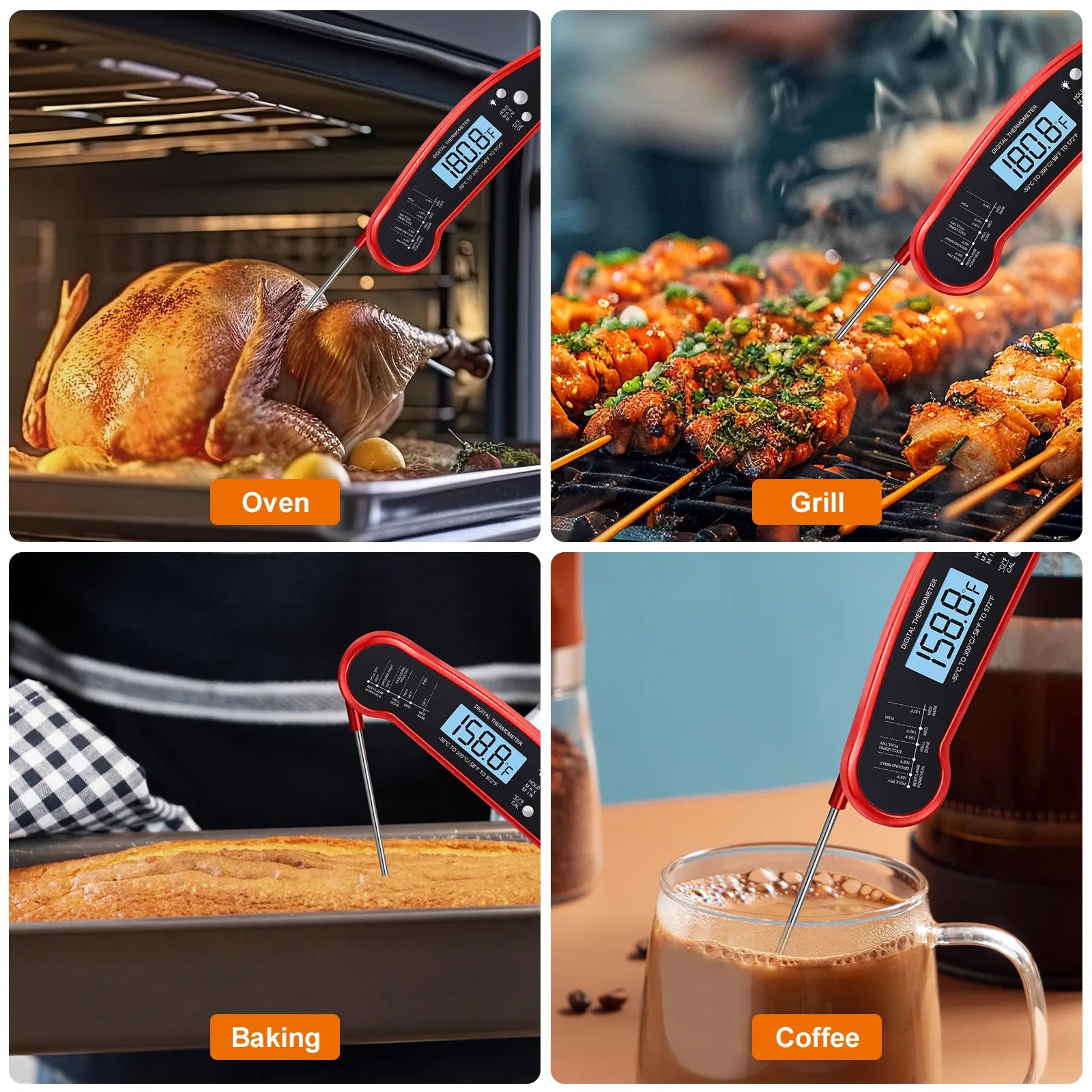 Professional-Grade Instant-Read Meat Thermometer Measures Temperature in Just 3 Seconds Features Backlit Display Waterproof Ideal for Cooking Grilling and Baking Perfect Kitchen Gift for Men Fathers and Mothers