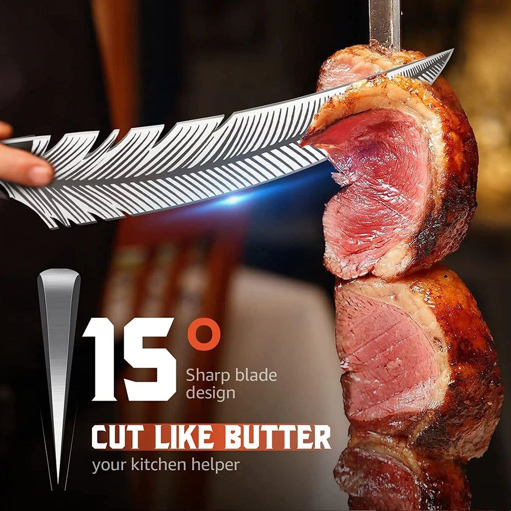 Huusk Professional Chef Knife-Hand-Forged High Carbon Steel Boning Knife, Sharp Feather Blade for Meat, Steak & Pineapple with Wooden Handle & Sheath– Perfect Father'S Day Gift!
