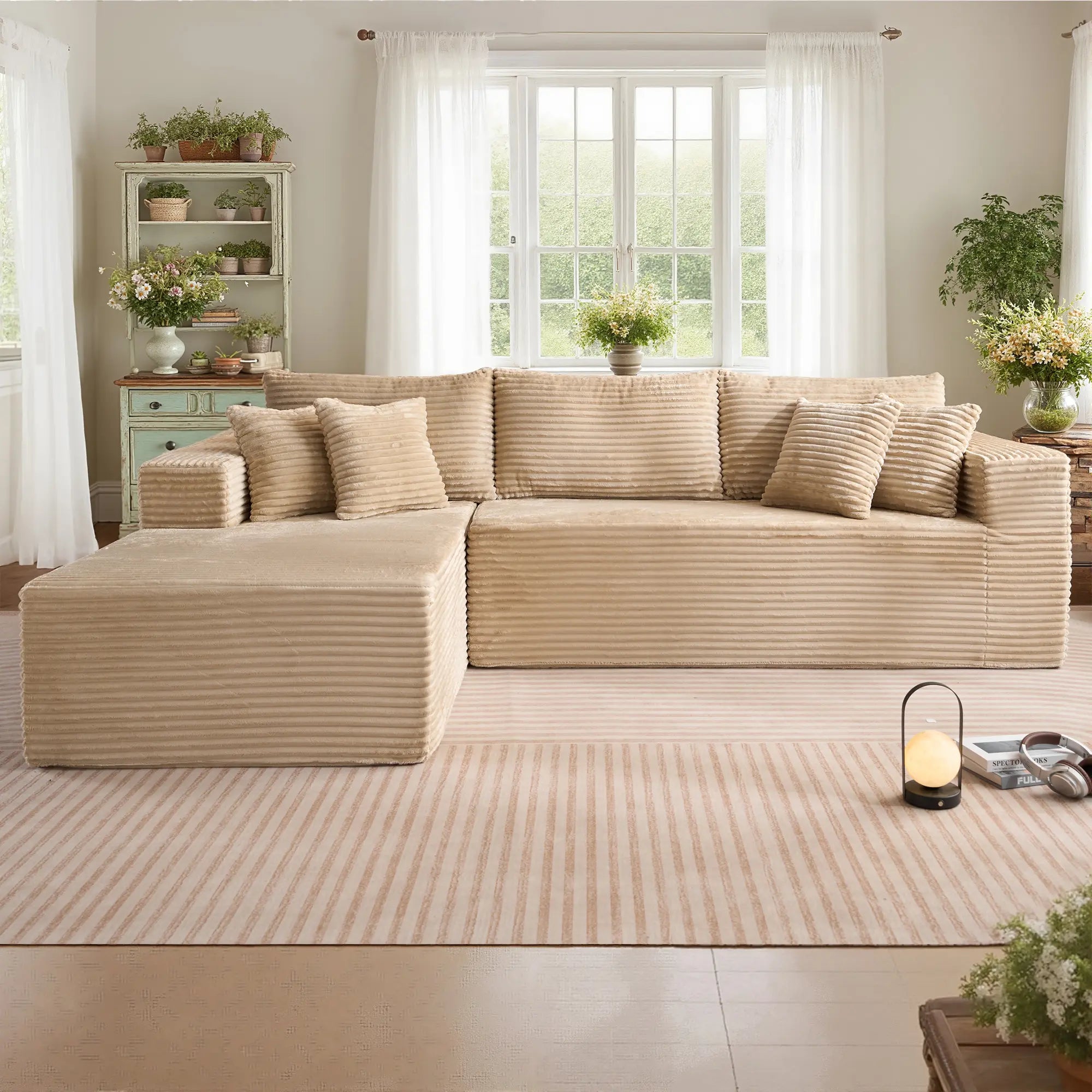 【Summer Vibes】Xizzi 108" Oversized Modular Cloud Sectional Sofa Set, L/U Shaped Boneless Couch High-Density Foam Plush Corduroy Deep Seat Sofa Bed for Living Room Bedroom, No Assembly Required