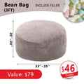 [Memorial Day] 3FT/4FT/7FT No Gift, 5Ft/Jumbo with 3 Gifts Bean Bag (With Filler) Lazy Sofa Beanbag Chairs for Adults Ship Free High-Rebound Memory Foam Filling Furniture Flannel Cover Removable Modern Upholstered Sofa