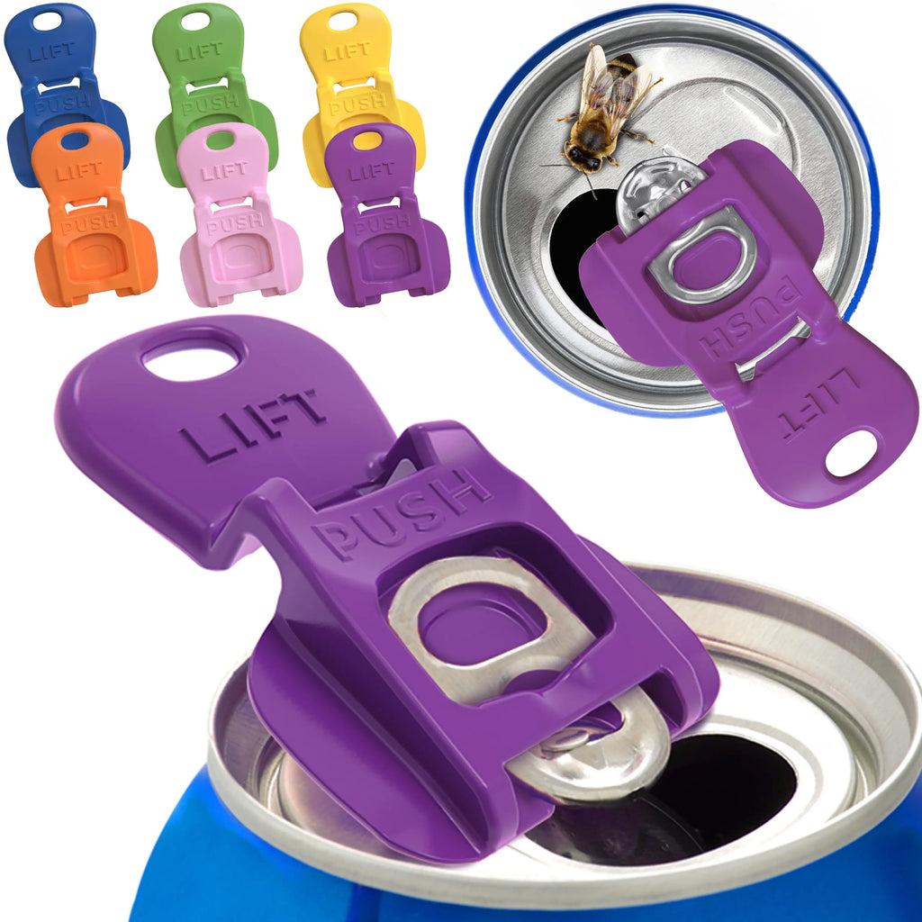 Complete Cover Easy Tab Opener New and Improved 6PK Beverage Barricade 2.0. Colorful Drink Can Protector Cap for Soda, Beer, Coke Shields from Bugs, Bees, Dust at the Party, BBQ, Beach