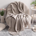 Acrylic Knitted Throw Blanket, Lightweight and Soft Cozy Decorative Woven Blanket with Tassels for Travel, Couch, Bed, Sofa, 51X67 Inches, Taupe Checkered