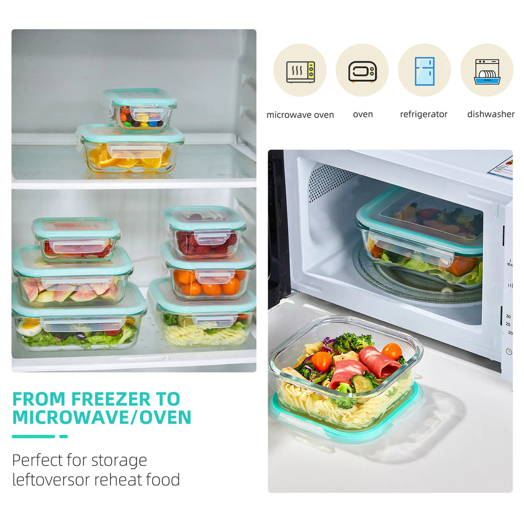 Premium 8 Pack Glass Food Storage Containers with Airtight Lids, Borosilicate Glass Meal Prep Containers, Lunch Office Meal for Microwave, Oven, Freezer and Dishwasher, BPA Free