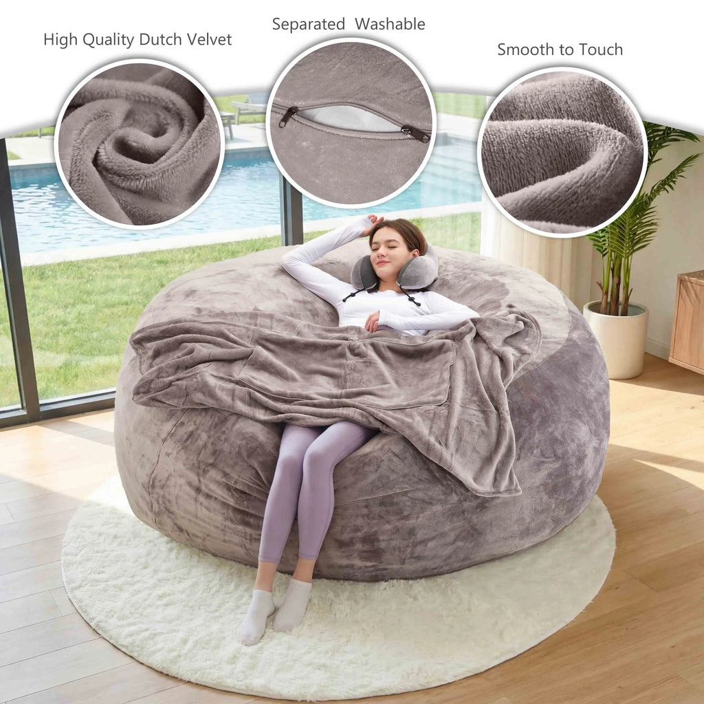 [Memorial Day] 3FT/4FT/7FT No Gift, 5Ft/Jumbo with 3 Gifts Bean Bag (With Filler) Lazy Sofa Beanbag Chairs for Adults Ship Free High-Rebound Memory Foam Filling Furniture Flannel Cover Removable Modern Upholstered Sofa