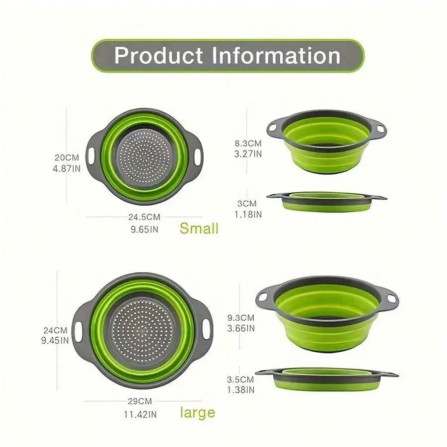 Foldable Tpr Colander Set, Kitchen Strainer Set, Kitchen Fruit and Vegetable Drying Rack, Pasta Drainer, Wash Bowl for Fruits Vegetables Noodles, Water Filter Tray