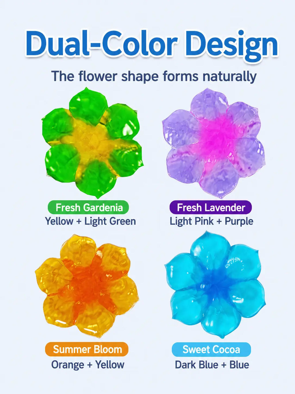 Toilet Flower Gel Stamp, Dual-Color Toilet Bowl Cleaner Gel, Long-Lasting Fresh Scent, Deodorizing Toilet Freshener for Bathroom, 4+1 Value Pack
