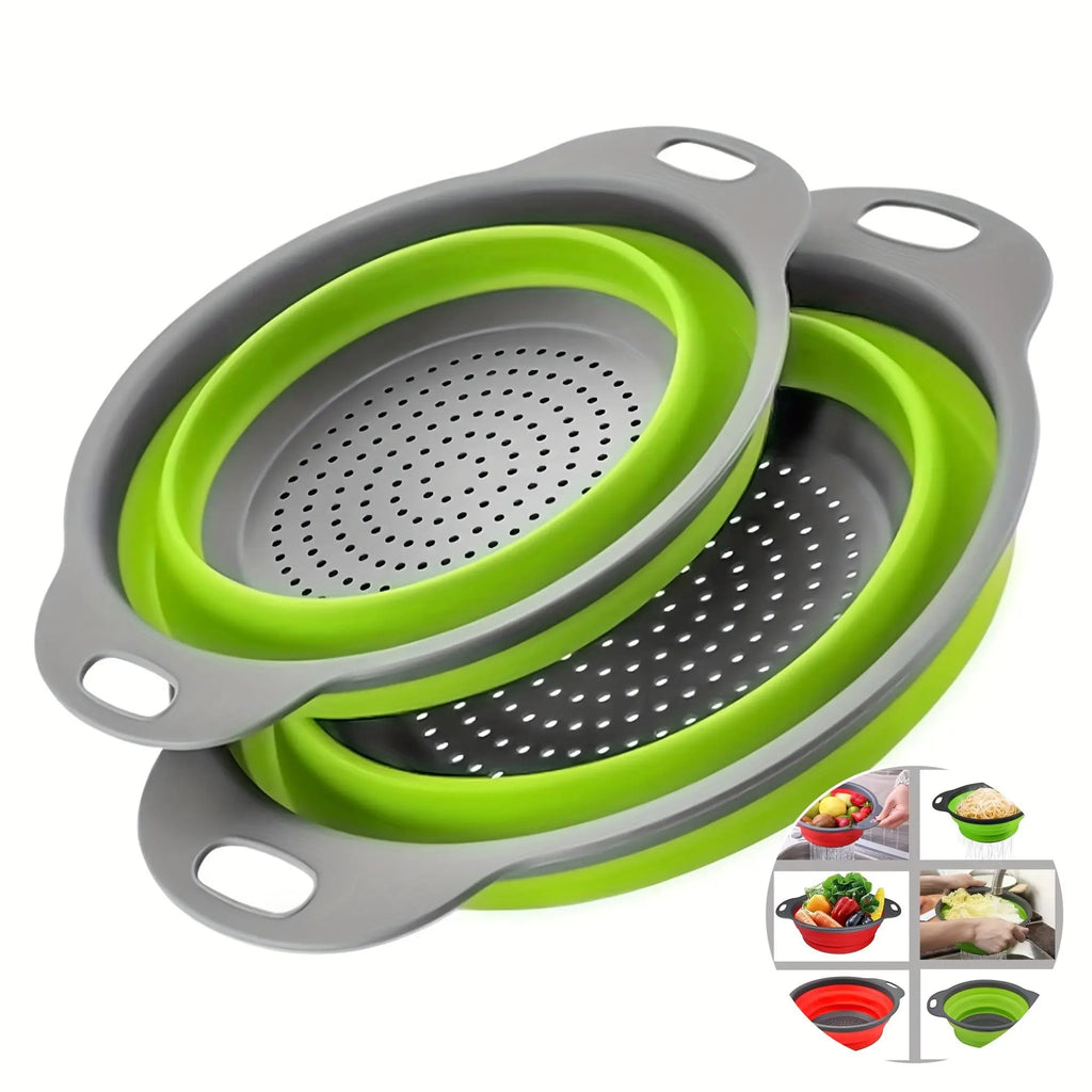 Foldable Tpr Colander Set, Kitchen Strainer Set, Kitchen Fruit and Vegetable Drying Rack, Pasta Drainer, Wash Bowl for Fruits Vegetables Noodles, Water Filter Tray