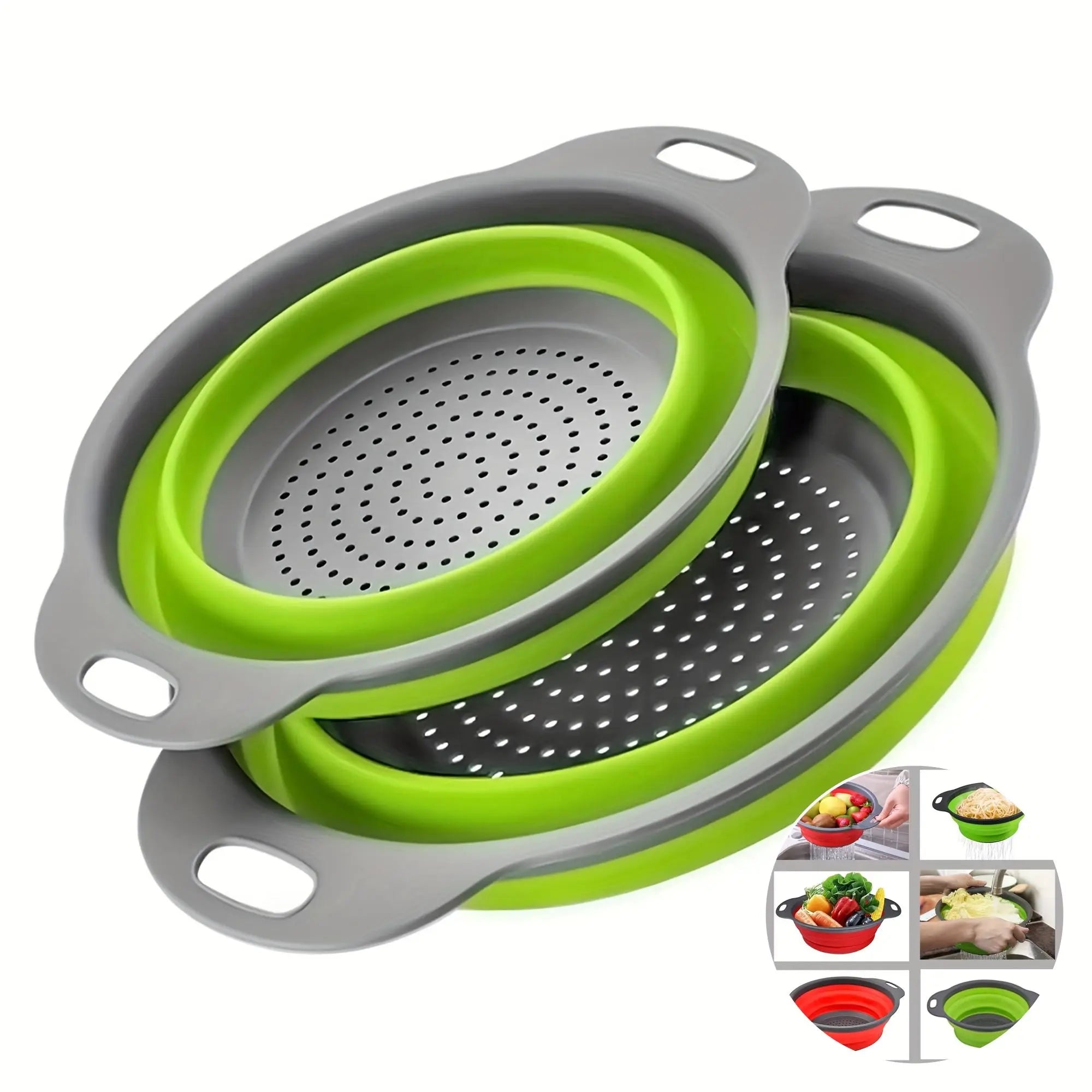 Foldable Tpr Colander Set, Kitchen Strainer Set, Kitchen Fruit and Vegetable Drying Rack, Pasta Drainer, Wash Bowl for Fruits Vegetables Noodles, Water Filter Tray