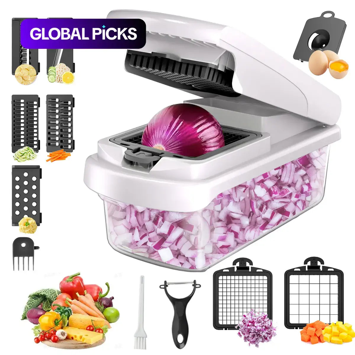 Multifunctional Vegetable Fruit Chopper, Manual Kitchen Tool, Slicer Dicer Cutter, Ideal for Squash Noodles, Onion Minced Meat, French Fries Cutting, Durable Slicer #GLOBAL PICKS