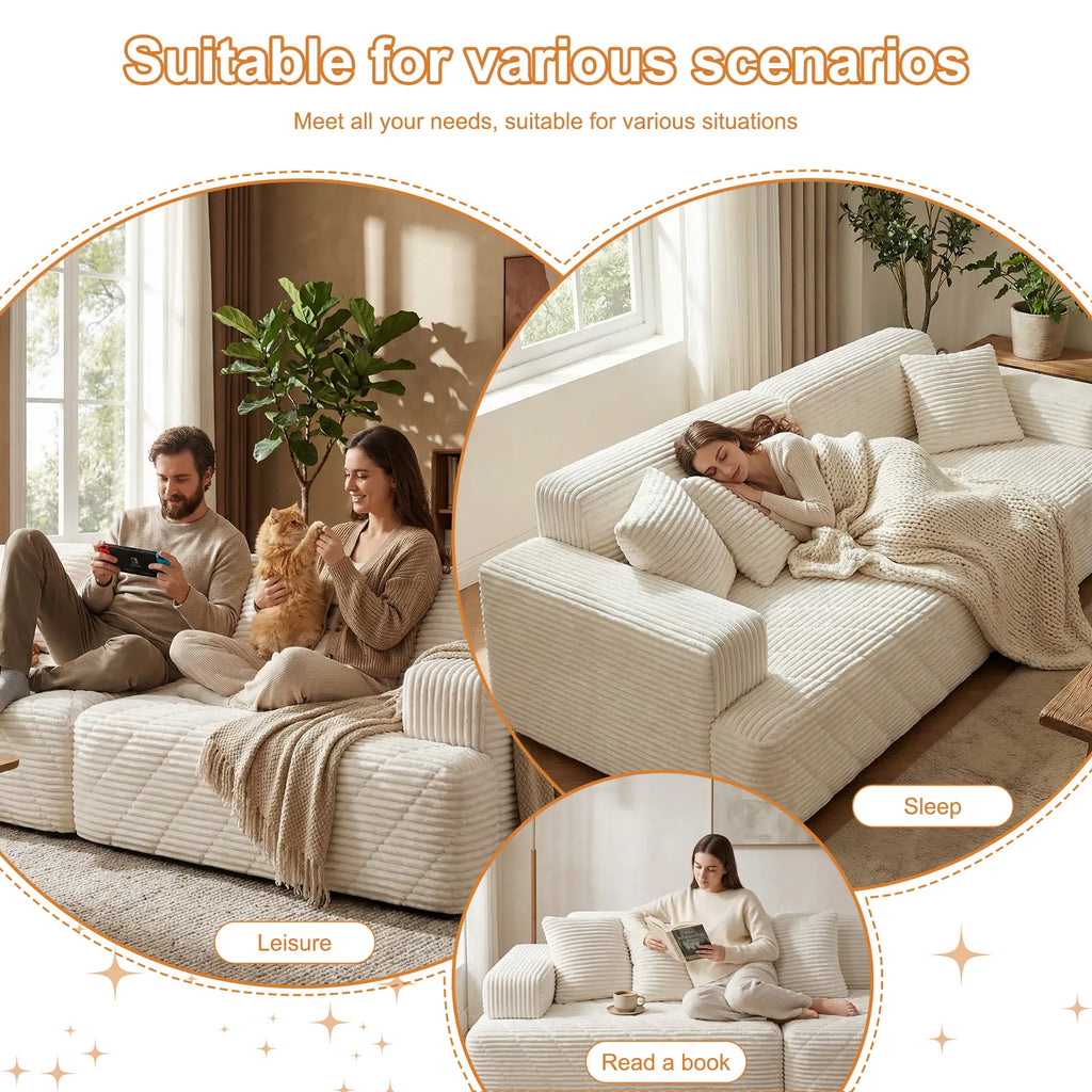 【Father'S Day】【2 Packages Shipping】 113" Modular Sectional Boneless Sofa,Oversized Chaise Lounge with Deep Seats, Modular Cloud Sleeper Sofa, No Assembly Required, Free Combination, Modern Sectional Couch.Boneless Sectional Couch. Living Room Furniture Ou