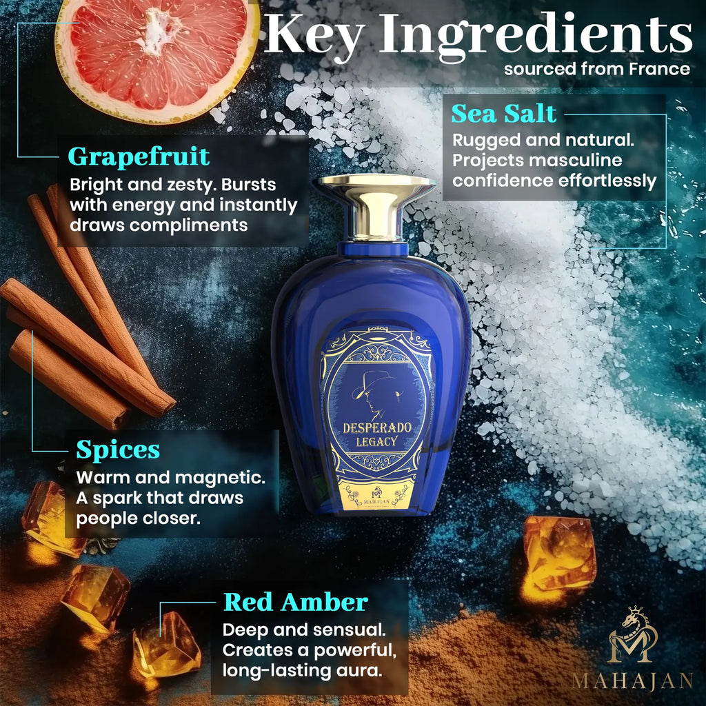 Mahajan Desperado Legacy Eau De Parfum – Ocean Fresh & Addictively Sweet Cologne – Powerful Head-Turning Long-Lasting Luxury Pefume for Men (3.4 Oz)