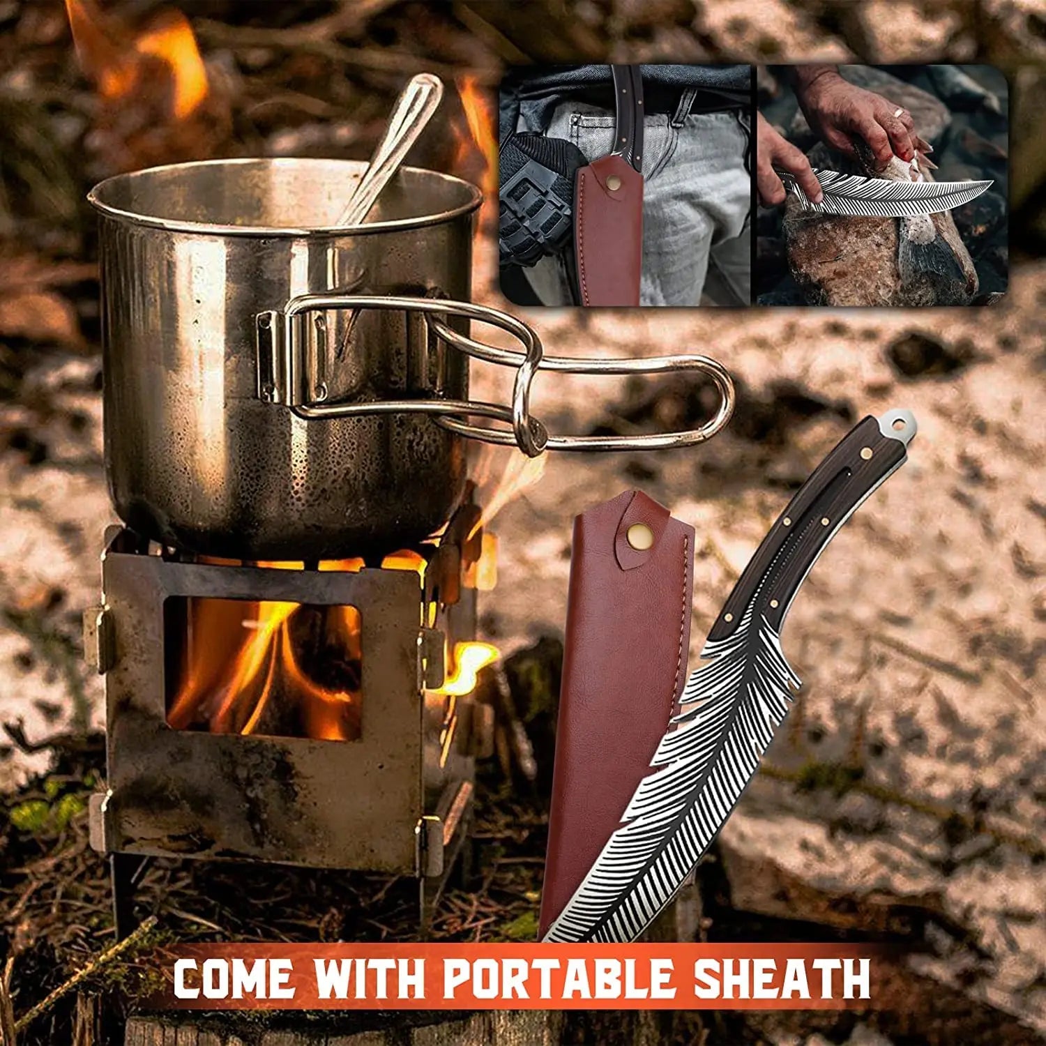 Huusk Professional Chef Knife-Hand-Forged High Carbon Steel Boning Knife, Sharp Feather Blade for Meat, Steak & Pineapple with Wooden Handle & Sheath– Perfect Father'S Day Gift!
