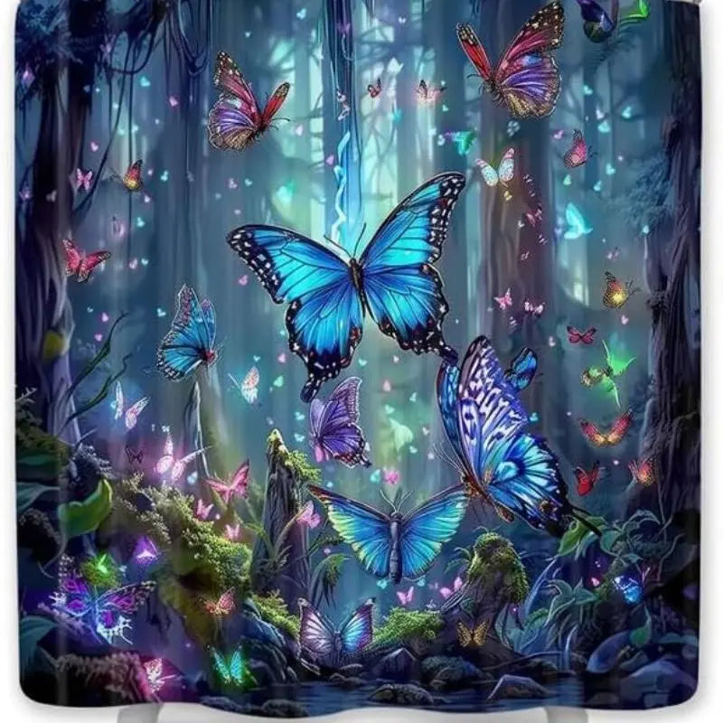 Butterfly Pattern Shower Curtain, 1 Count Waterproof Bathroom Curtain with 12Pcs Hooks, Bathroom Decor Supplies for Home Hotel Salon, Bathroom Decoration Accessories, Bathroom Accessory