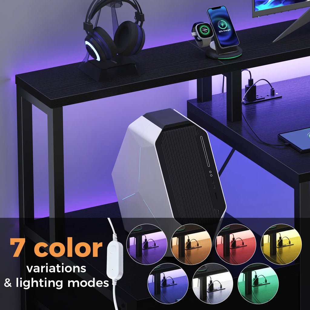 67'' Computer Desk with 4 Drawer, Printer Cabinet and Power Outlet