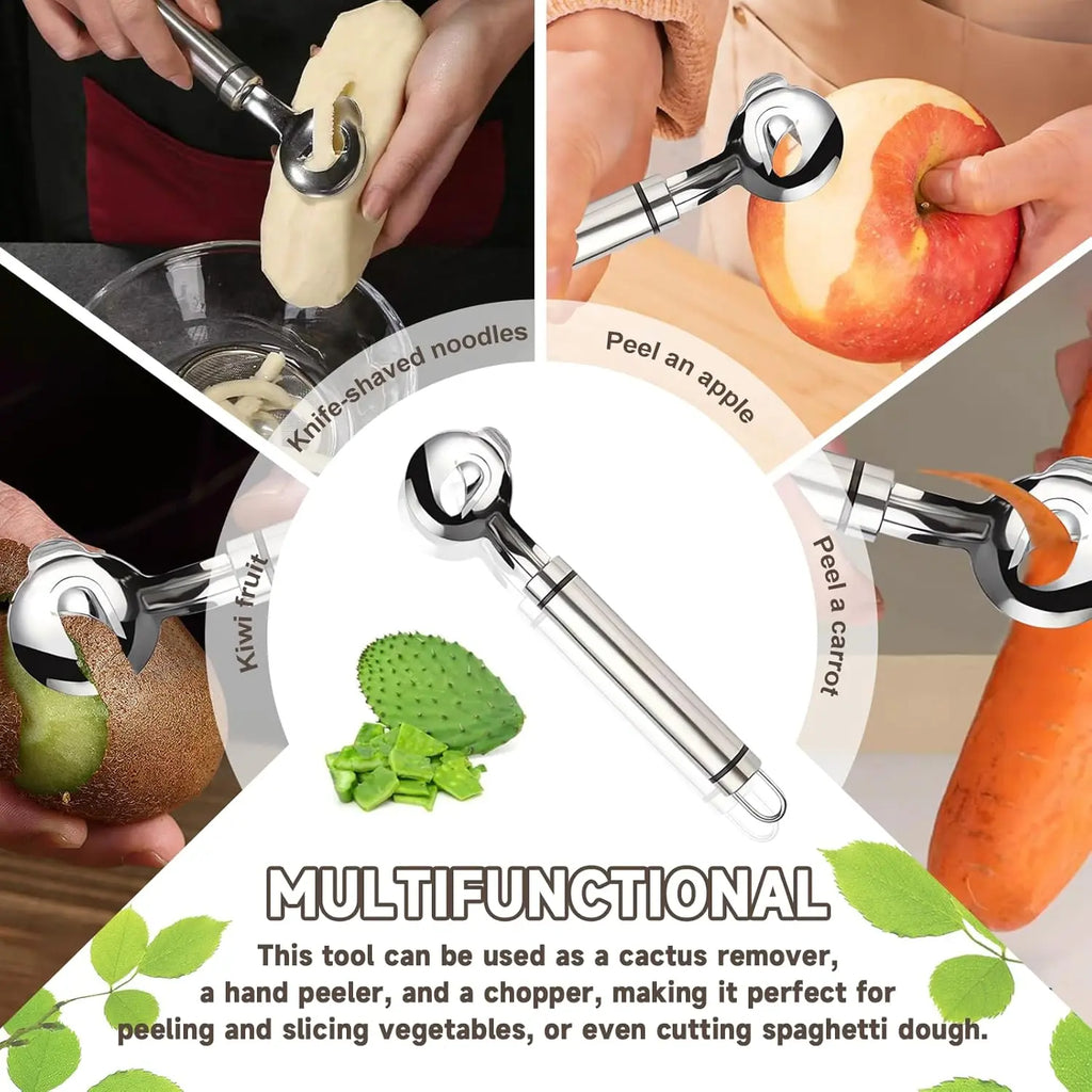 Home Master 3 PCS Stainless Steel Cactus Peeler Set - Ergonomic Blade Tool for Peeling, Slicing, and Cutting - Silver Color, Easy to Clean, Hanging Design for Kitchen Tasks