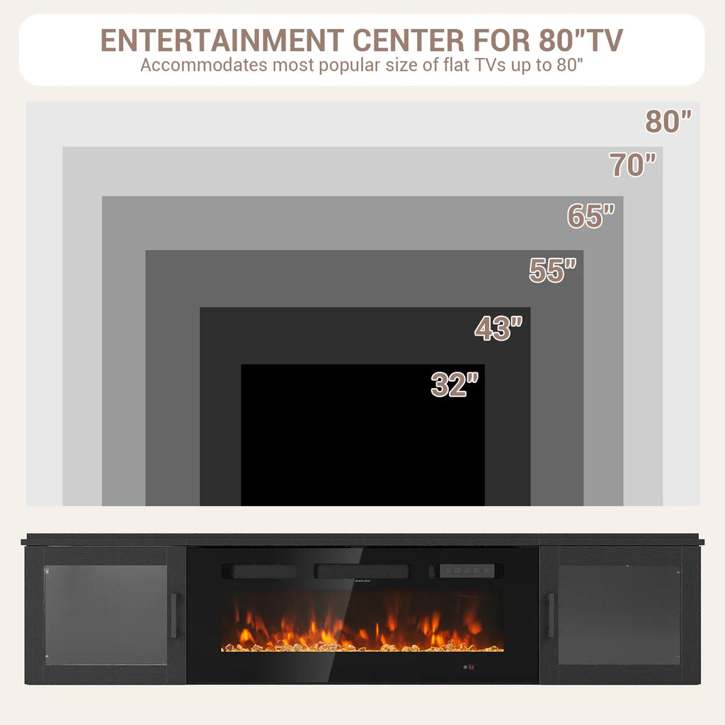 【2 Packages Shipping】Aoxun 70" Floating TV Stand with 36" Electric Fireplace, Wall Mounted Fireplace Entertainment Center with Storage, Fire Place TV Console for Living Room, All Black, Modern Tv Stand, Drawers Tv Stand Farmhouse Tv Cabinet Tv Shelf