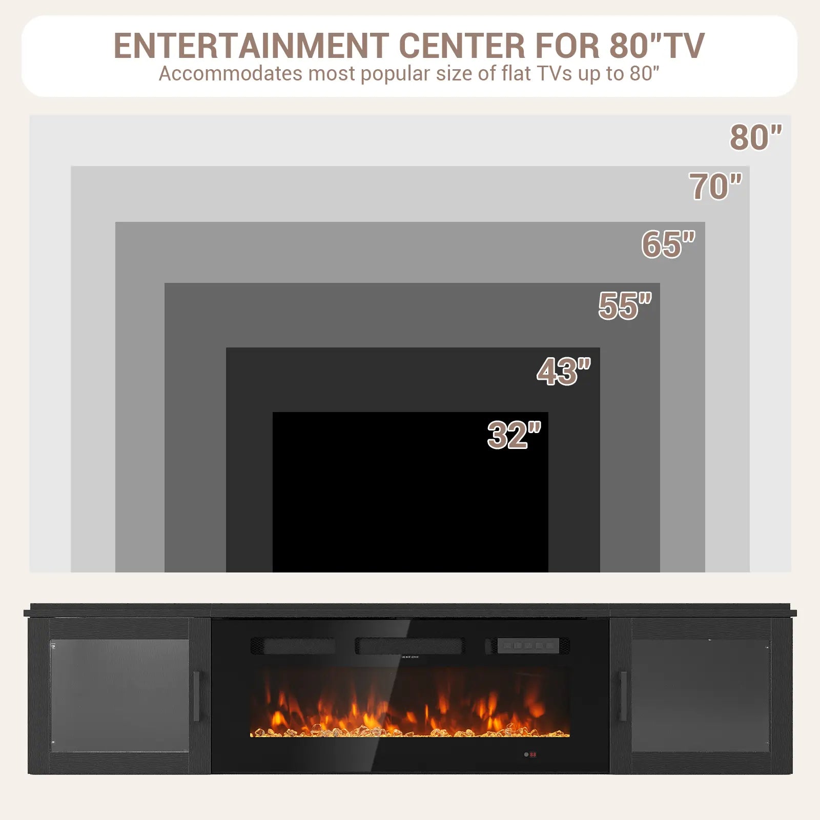 【2 Packages Shipping】Aoxun 70" Floating TV Stand with 36" Electric Fireplace, Wall Mounted Fireplace Entertainment Center with Storage, Fire Place TV Console for Living Room, All Black, Modern Tv Stand, Drawers Tv Stand Farmhouse Tv Cabinet Tv Shelf