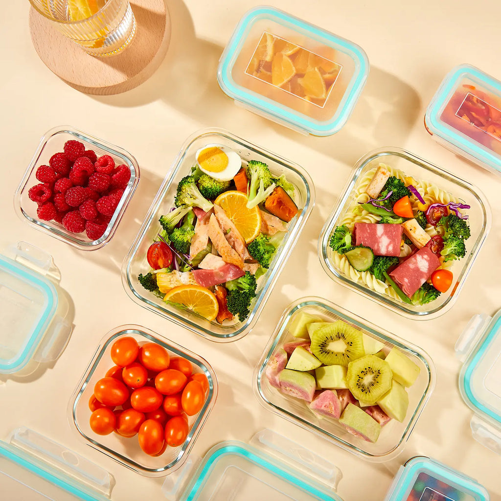 Premium 8 Pack Glass Food Storage Containers with Airtight Lids, Borosilicate Glass Meal Prep Containers, Lunch Office Meal for Microwave, Oven, Freezer and Dishwasher, BPA Free
