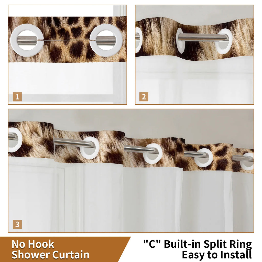 Leopard Print Shower Curtain - Waterproof & Mildew Resistant Thick PEVA Bathroom Curtain with No-Drill Installation