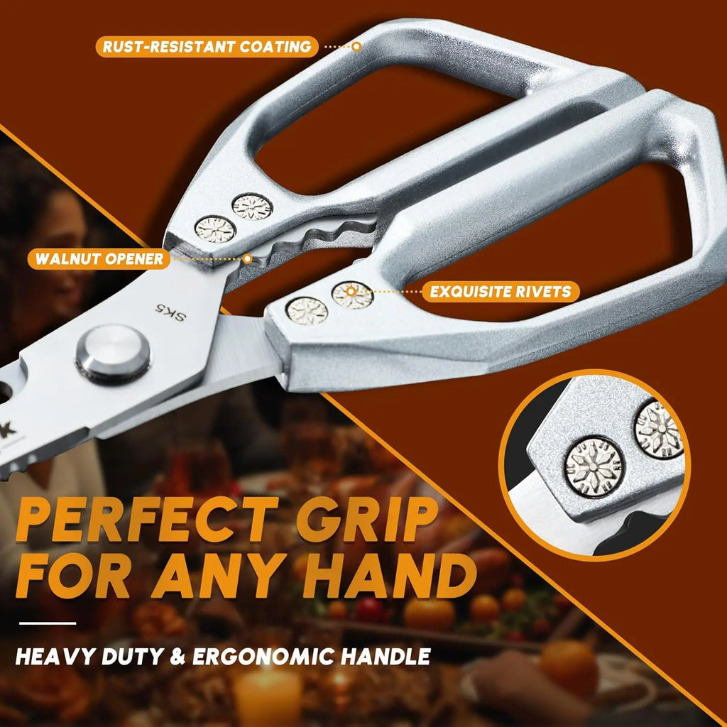 HUUSK Kitchen Scissors All Purpose -Fallfreshness- Stainless Steel Kitchen Shears, Sharp Silver Meat Scissors, Dishwasher Safe, Poultry Shears, Japanese Cooking Scissors for Food, Chicken Bones, and Turkey, Christmas Gift!