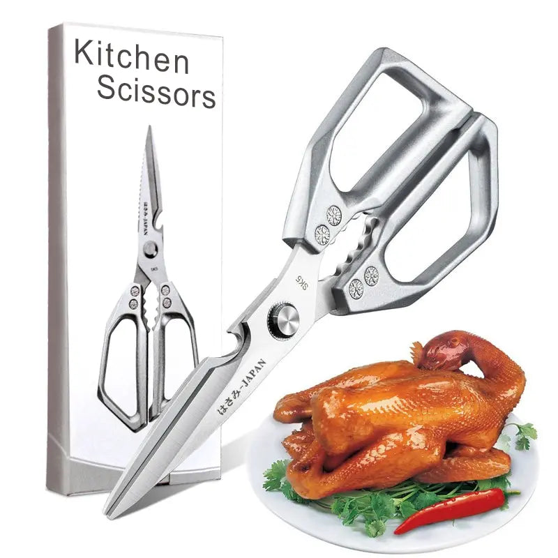 Kitchen Scissors All Purpose - Stainless Steel Kitchen Shears, Sharp Silver Meat Scissors, Dishwasher Safe, Heavy Duty Poultry Shears, Japanese Cooking Scissors for Food, Chicken Bones, and Turkey – Perfect Father'S Day Gift!