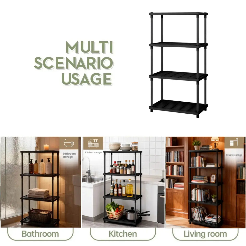 4 Tier Plastic and Metal Freestanding Shelf Bathroom Organizer, Shelving Unit Storage Rack Organizer for Home, Garage, Basement, Shed and Laundry Room
