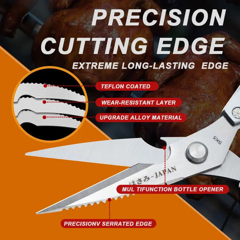 Kitchen Scissors All Purpose - Stainless Steel Kitchen Shears, Sharp Silver Meat Scissors, Dishwasher Safe, Heavy Duty Poultry Shears, Japanese Cooking Scissors for Food, Chicken Bones, and Turkey – Perfect Father'S Day Gift!