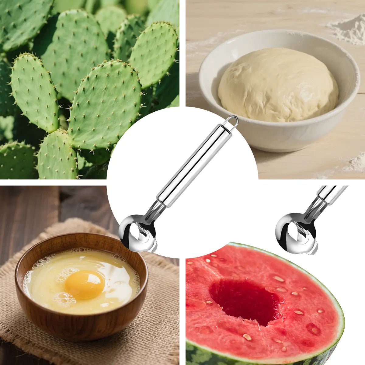 Stainless Steel Kitchen Tool Set | Cactus & Rouge Peeler, Multi-Functional Spoon-Shaped Noodle Cutter, Easy-To-Use for Home and Restaurant Use #Summervibes