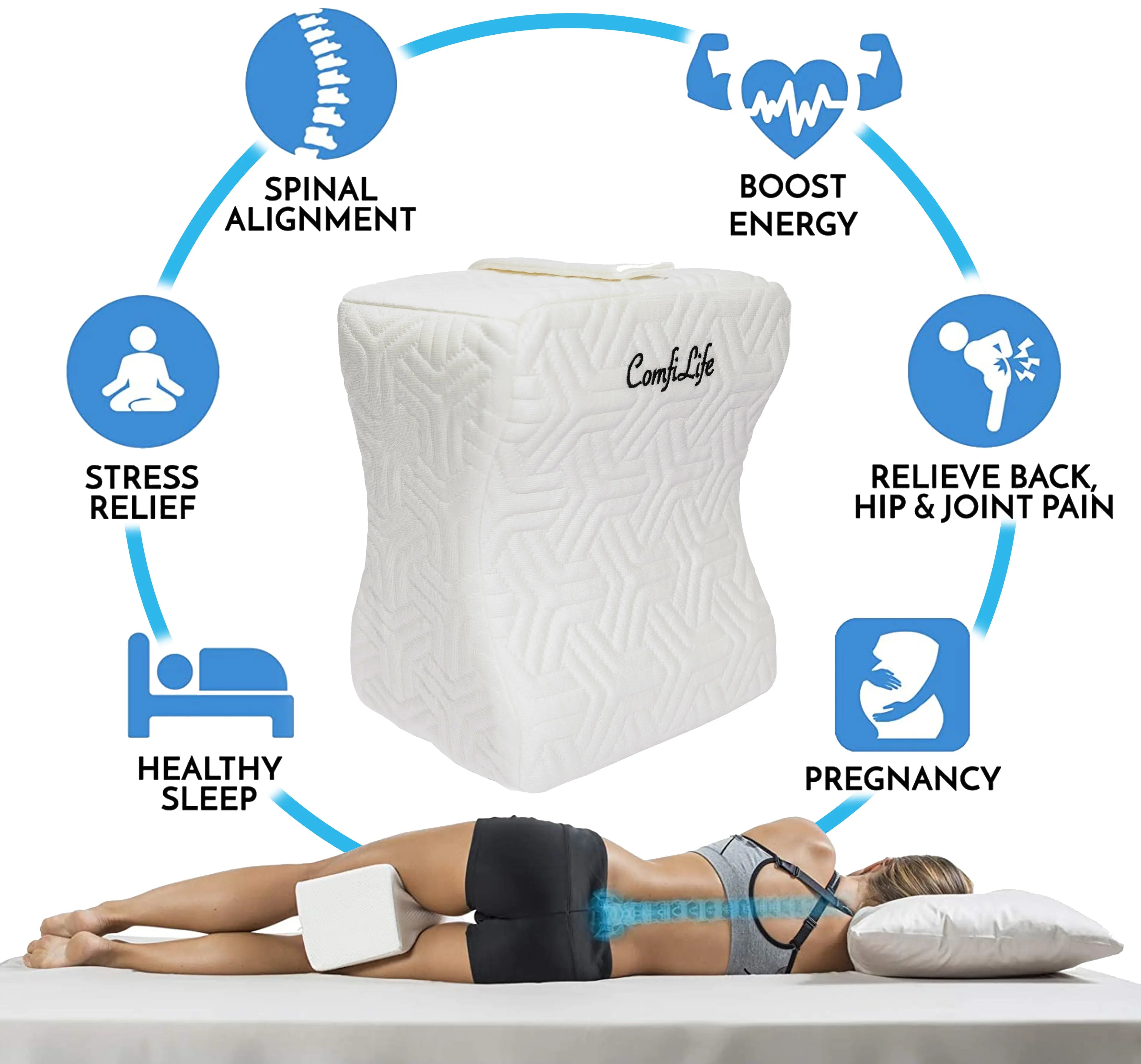 Comfilife | Orthopedic Knee and Leg Pillow for Side Sleepers Sleeping - 100% Memory Foam for Back Pain, Hip Pain Relief