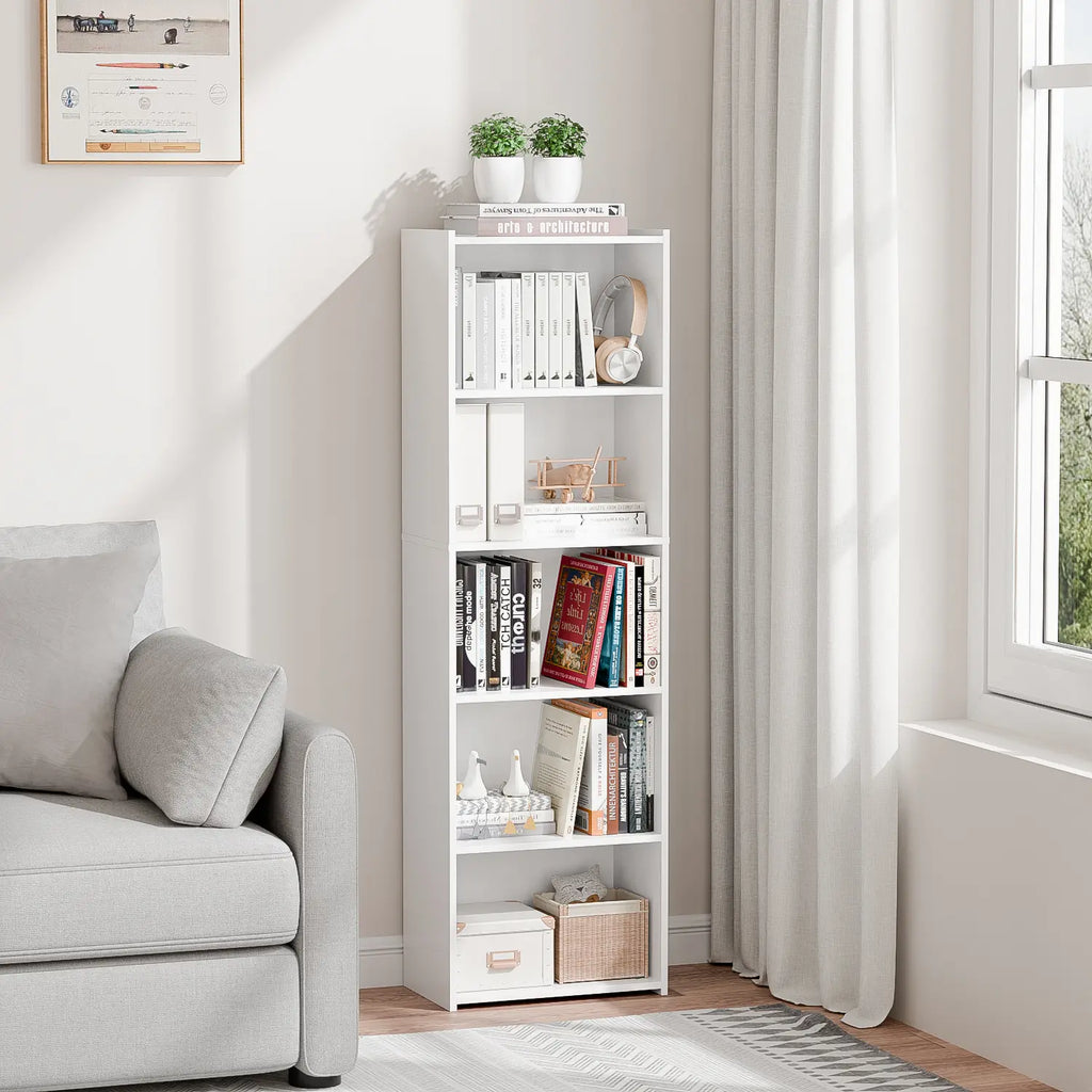 Segawe Modern Aesthetic 5-Tier Narrow Indoor Bookshelf - Home Furniture, Home Storage Organizer, House Decor Room Accessories Shelves (15.8"X9.5"X52")