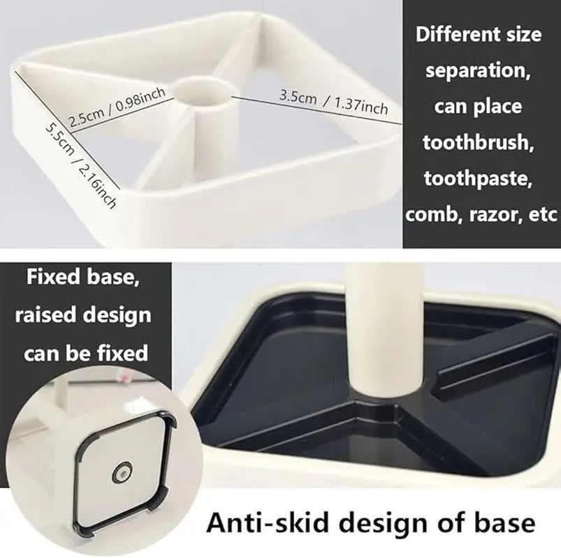 Toothbrush Holder Stand with Cover/Cup, 3 Slots for Toothbrushes, Compatible with Toothpaste & Razor Comb, Vanity Organiser White