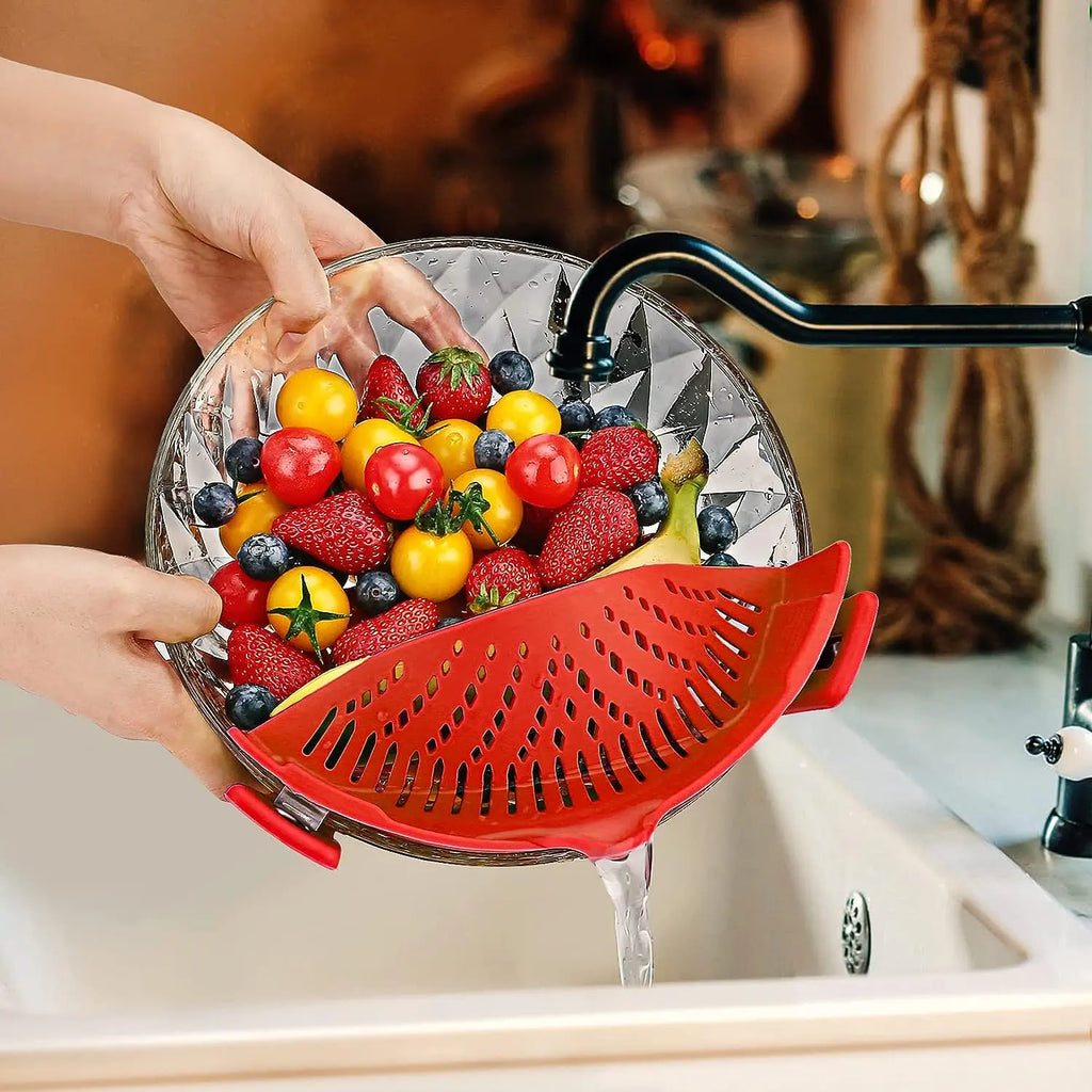 1 Piece Silicone Pot Filter Pasta Strainer with Adjustable Clips, Fruit Vegetable Food Strainer Kitchen Drain Sifter