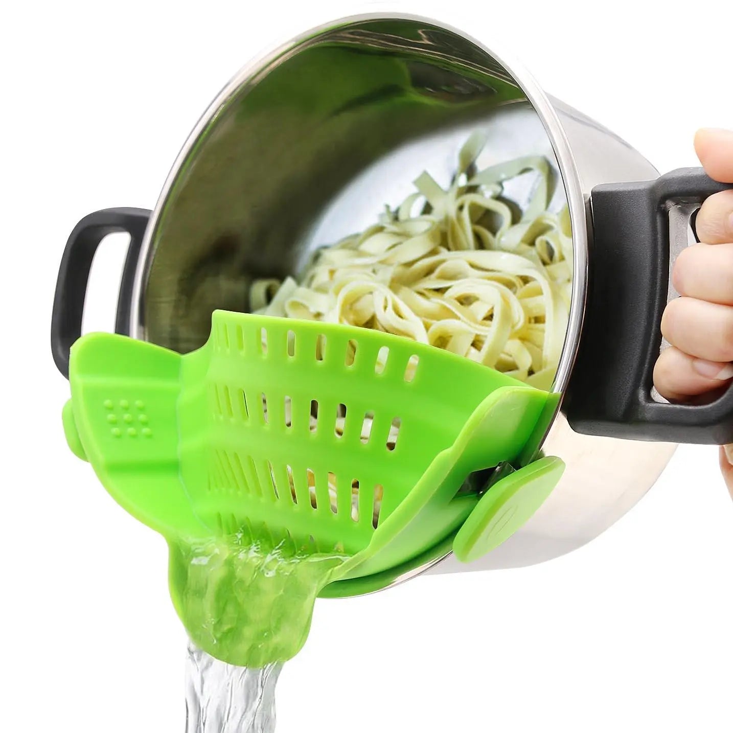 Silicone Pasta Strainer Clip-On for Pots and Pans - Heat Resistant Colander for Vegetables and Noodles - Kitchen Gadgets for Cooking - Space-Saving Design - Gray