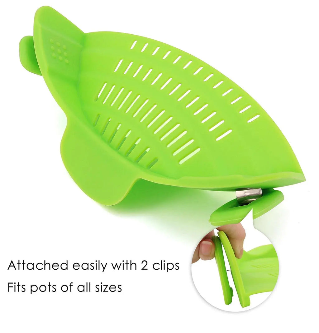Silicone Pasta Strainer Clip-On for Pots and Pans - Heat Resistant Colander for Vegetables and Noodles - Kitchen Gadgets for Cooking - Space-Saving Design - Gray