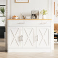 Walsunny Farmhouse Sideboard Buffet Cabinet with Storage with 3 Doors & 2 Drawers, Barn Doors Entryway Buffet Cabinet with Storage, Adjustable Metal Kitchen Cabinet,White