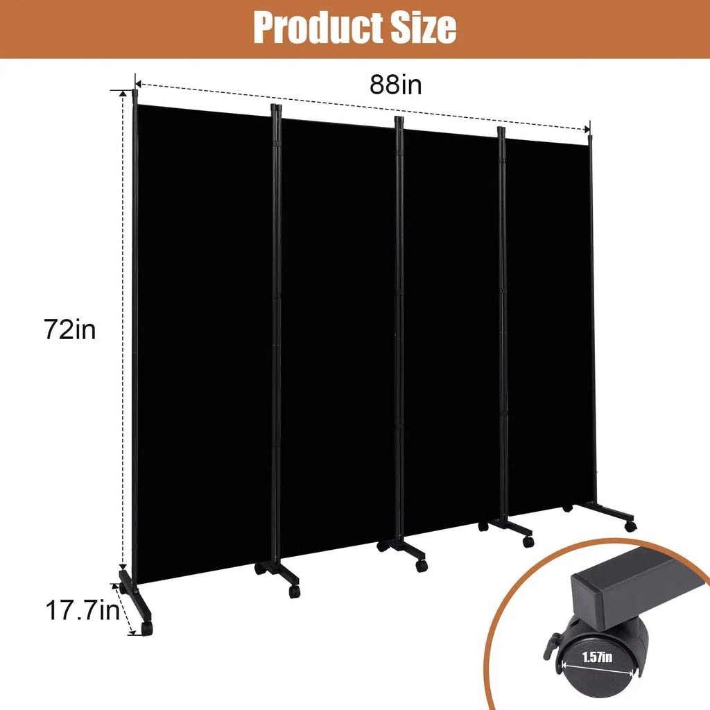 Portable Room Divider - 4 Panel Folding Privacy Screens | Freestanding Fabric Room Divider with Wheels for Home, Office & Hospital - Versatile Partition for Room Separation Furniture Interior