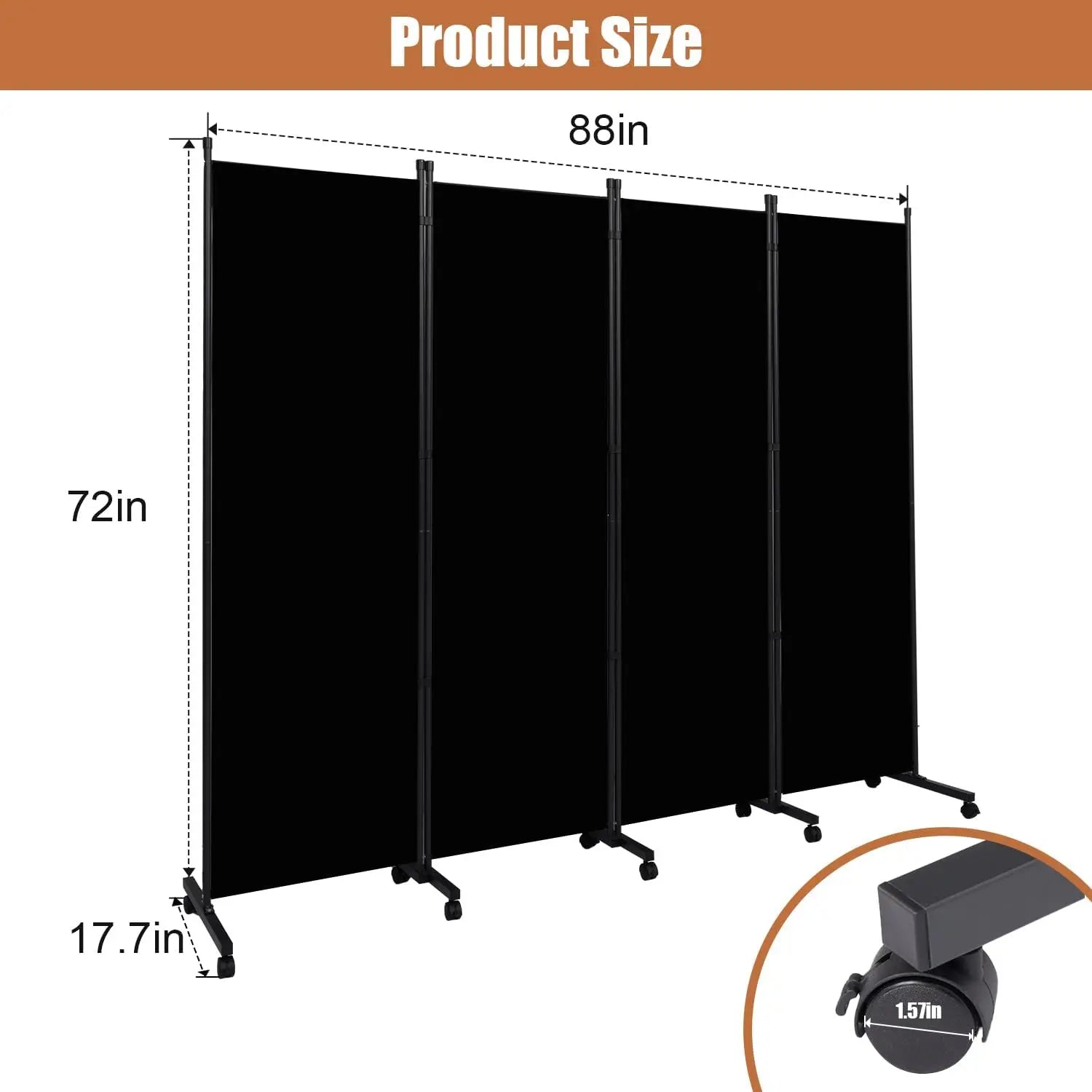Portable Room Divider - 4 Panel Folding Privacy Screens | Freestanding Fabric Room Divider with Wheels for Home, Office & Hospital - Versatile Partition for Room Separation Furniture Interior