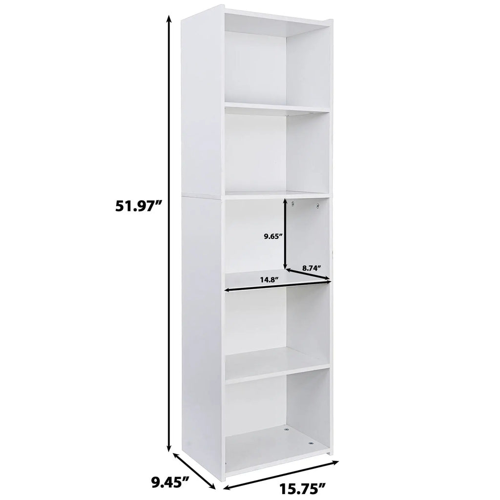 Segawe Modern Aesthetic 5-Tier Narrow Indoor Bookshelf - Home Furniture, Home Storage Organizer, House Decor Room Accessories Shelves (15.8"X9.5"X52")