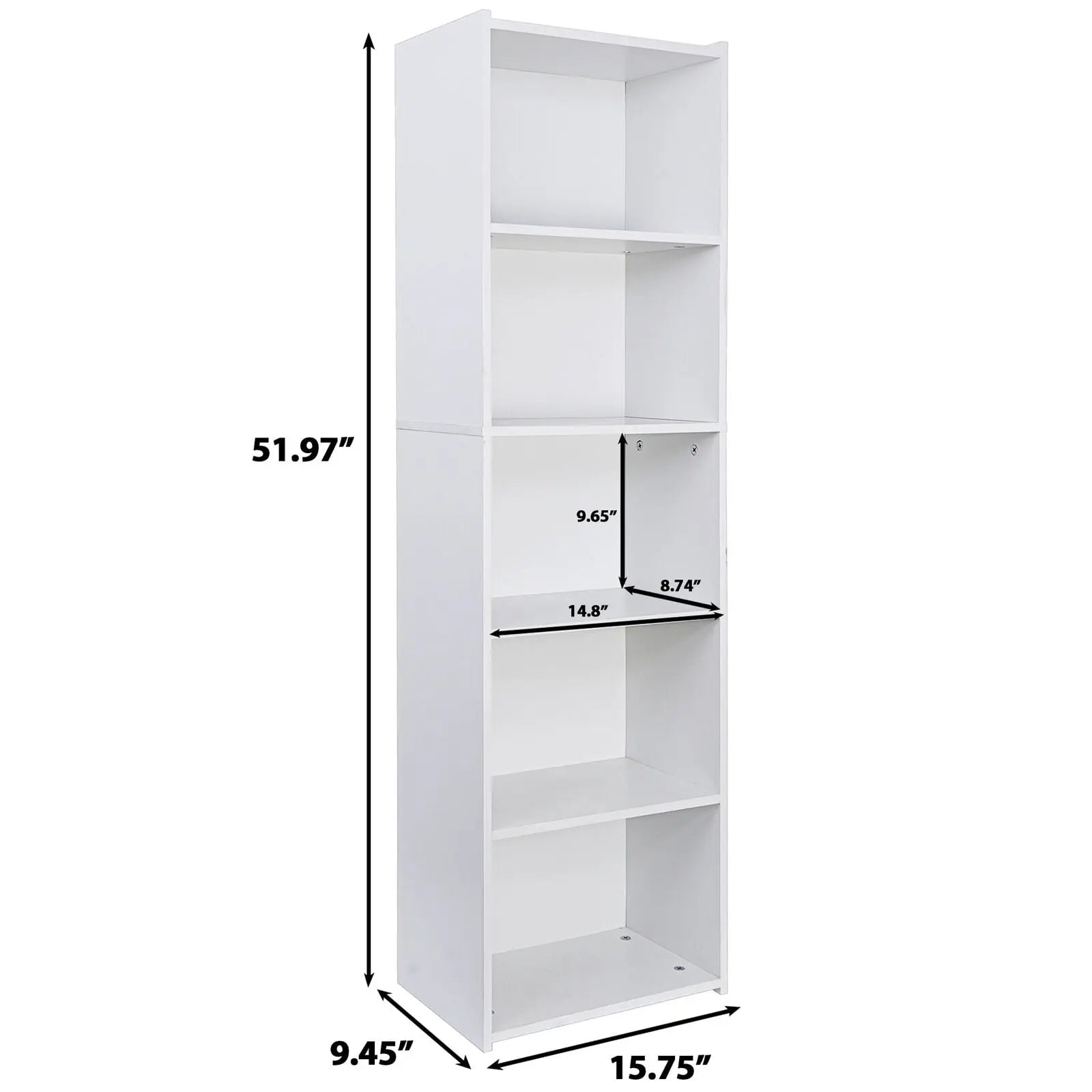 Segawe Modern Aesthetic 5-Tier Narrow Indoor Bookshelf - Home Furniture, Home Storage Organizer, House Decor Room Accessories Shelves (15.8"X9.5"X52")