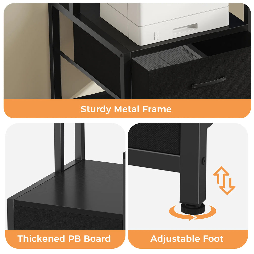 67'' Computer Desk with 4 Drawer, Printer Cabinet and Power Outlet