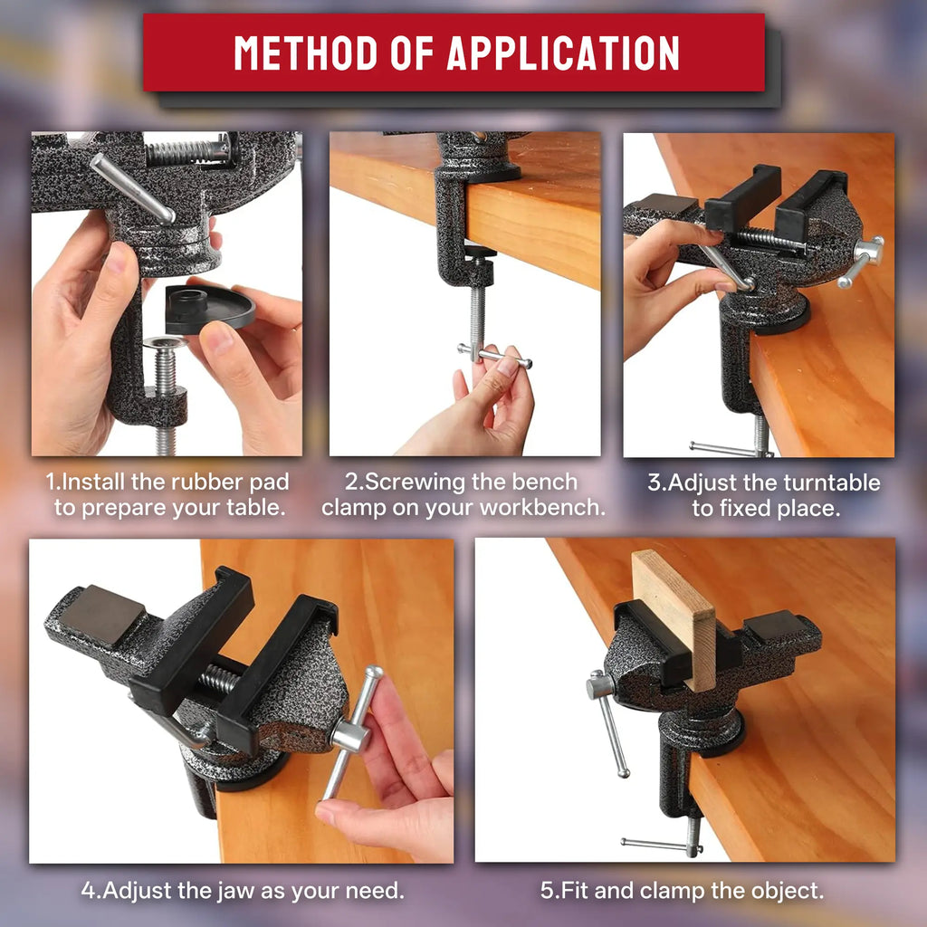 3" Work Bench Table Bench Vise Clamp Swivel Rotating NEW Universal, Aluminum Body, Jaw Opening 2" Fathersdaygift