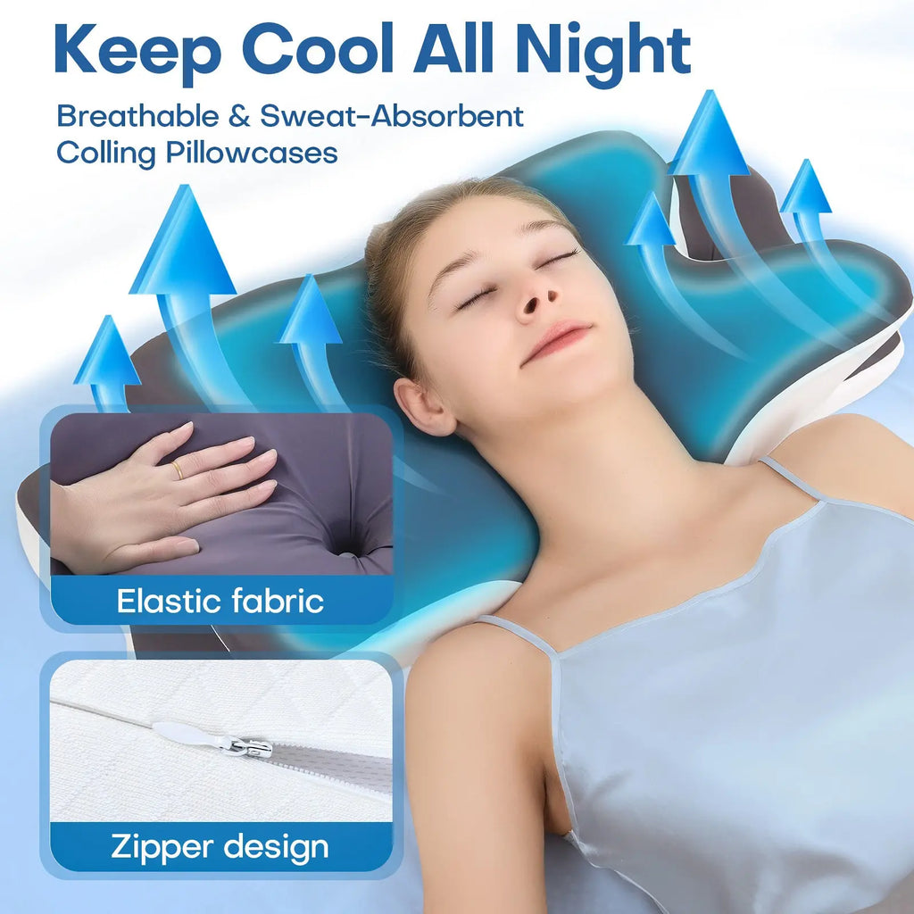Double-Sided Contoured Neck Pillow, Unscented Supportive Memory Foam with Cooling Cover, Zoned Design & Extra-Large Armrest for Deep Sleepers & Side/Stomach/Back Sleepers #GLOBAL PICKS