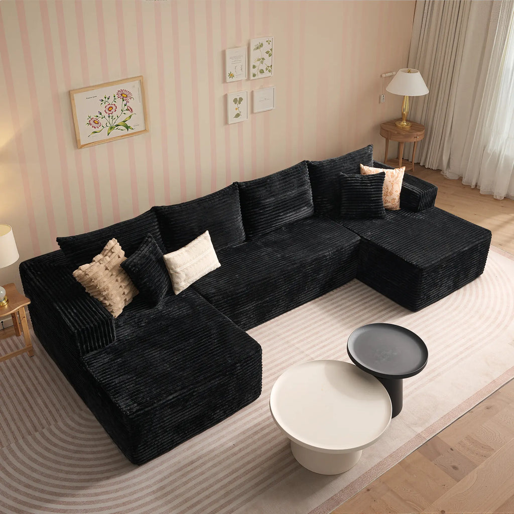 【Summer Vibes】Xizzi 135" U-Shape Sectional Cloud Couch with Chaise Modular Deep Seating Sofa, Premium High-Density Foam & Plush Corduroy, Upholstered Soft Couch, Modern Living Room Furniture Durable Comfortable Design, No Assembly Required